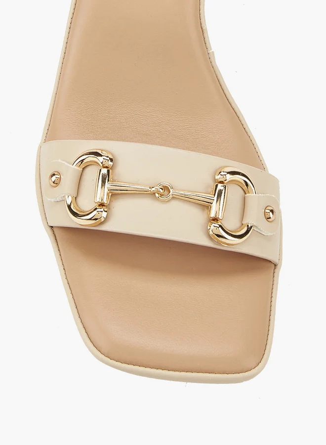 Paprika Metal Accent Block Heel Sandals with Buckle Closure