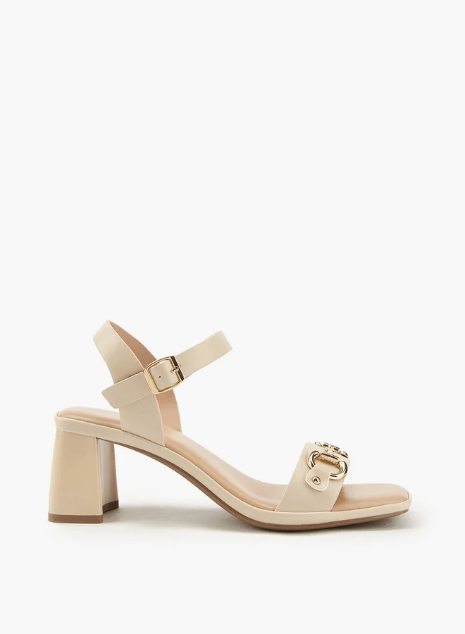 بابريكا Metal Accent Block Heel Sandals with Buckle Closure