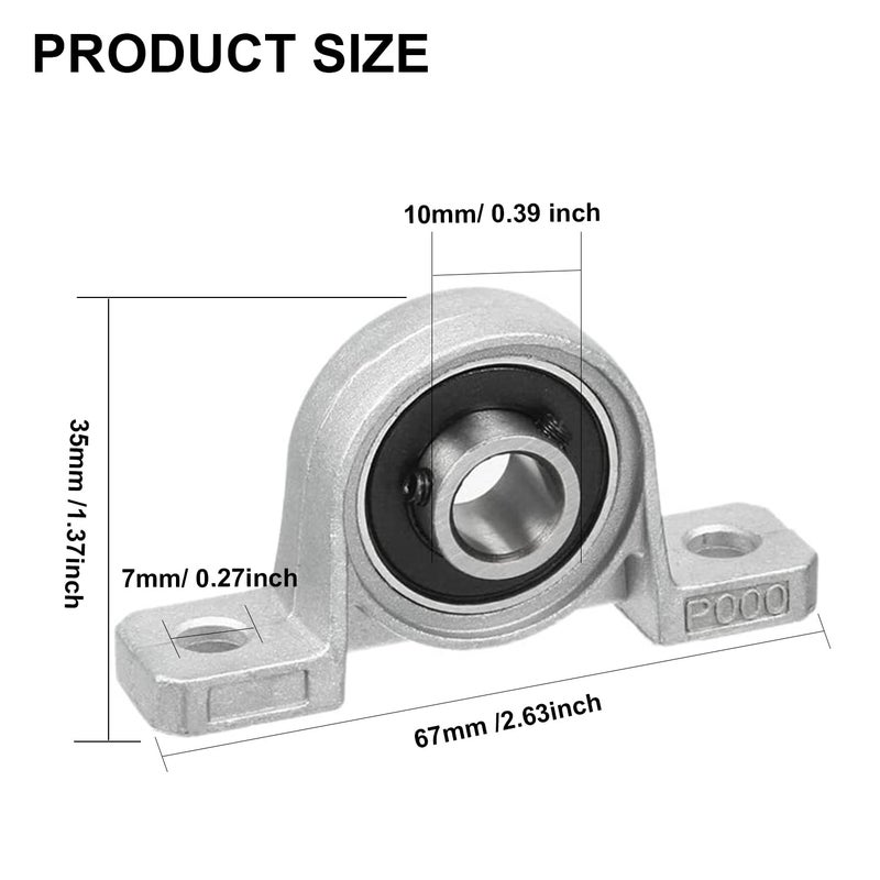 DEEPDREAM 4Pcs 10mm Pillow Block Bearing 0.39" Bore Diameter Mounted Pillow Block KP000 Bearing Block - Image 2