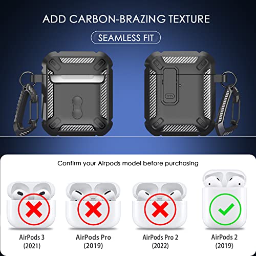 RFUNGUANGO for AirPod 2nd Generation Case Cover with Cleaner Kit, Military Hard Shell Protective Armor with Lock for AirPod Gen 1&2 Charging Case, Front LED Visible,Black - Image 5