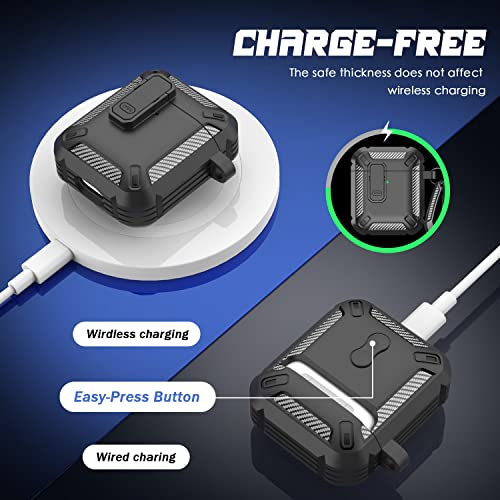 RFUNGUANGO for AirPod 2nd Generation Case Cover with Cleaner Kit, Military Hard Shell Protective Armor with Lock for AirPod Gen 1&2 Charging Case, Front LED Visible,Black - Image 4