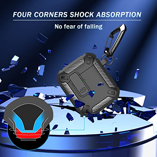 RFUNGUANGO for AirPod 2nd Generation Case Cover with Cleaner Kit, Military Hard Shell Protective Armor with Lock for AirPod Gen 1&2 Charging Case, Front LED Visible,Black - Image 3