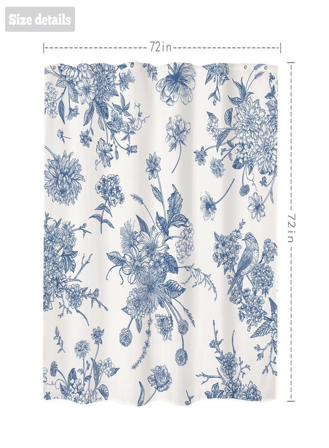 LIGHTINHOME Blue Floral Shower Curtain 72Wx72H Inches,Boho Vintage Navy and White Flowers Bathroom Curtains,Decorative Bird Farmhouse Shower Curtain Set,Chinoiserie Aesthetic Bathroom Decor with Hooks - Image 5