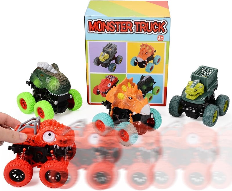 SCIENISH 4 Pack Dinosaur Monster Truck Toys - Friction Powered Educational Cars for Kids - Image 4
