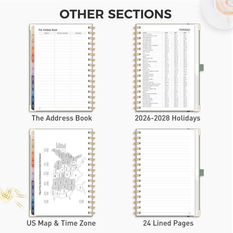 RETTACY Academic Planner 2026-2027, Weekly and Monthly, July 2026 - June 2027, Medium Size (5.7" x 8.3"), Calendar, Agenda, 12-Month Tabs, Hardcover, for Student, Teacher, School (Light Green) - Image 5
