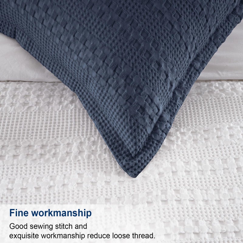Phf 100% Cotton Ruffle Waffle Weave Euro Sham Covers  2 Pack 26"" X 26"" Bed Pillow Covers For Elegant Home Decor  No Filling  Luxury Aesthetic Euro Pillow Cases For Bed  Indigo - Image 5