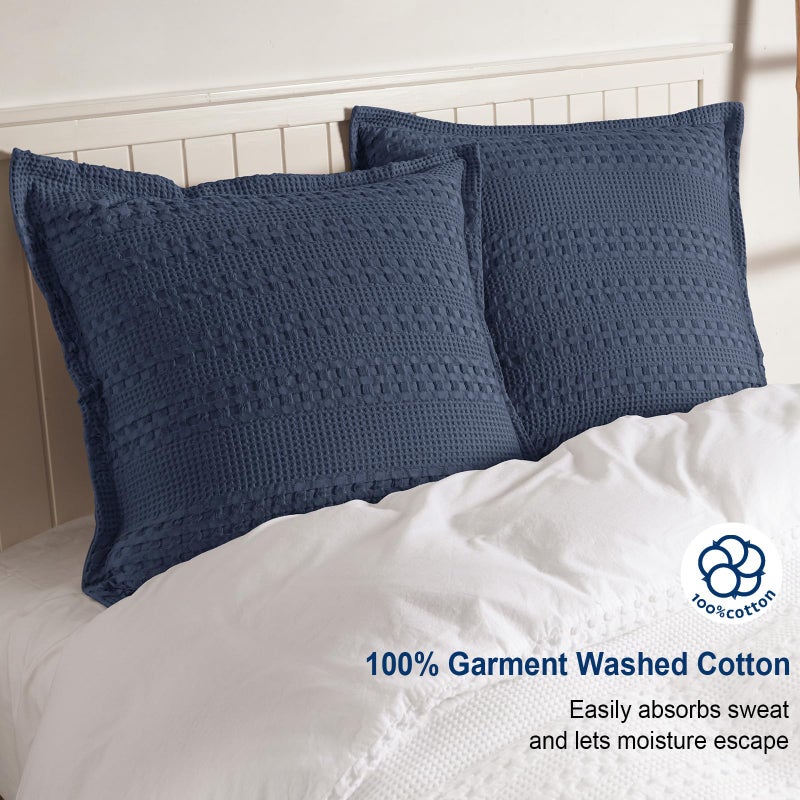 Phf 100% Cotton Ruffle Waffle Weave Euro Sham Covers  2 Pack 26"" X 26"" Bed Pillow Covers For Elegant Home Decor  No Filling  Luxury Aesthetic Euro Pillow Cases For Bed  Indigo - Image 3
