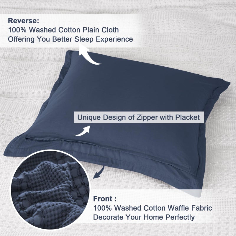 Phf 100% Cotton Ruffle Waffle Weave Euro Sham Covers  2 Pack 26"" X 26"" Bed Pillow Covers For Elegant Home Decor  No Filling  Luxury Aesthetic Euro Pillow Cases For Bed  Indigo - Image 4