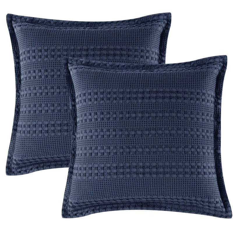 Phf 100% Cotton Ruffle Waffle Weave Euro Sham Covers  2 Pack 26"" X 26"" Bed Pillow Covers For Elegant Home Decor  No Filling  Luxury Aesthetic Euro Pillow Cases For Bed  Indigo - Image 1