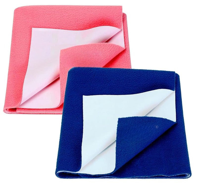 DAGDIYA Baby Anti-Piling Fleece Extra Absorbent Instant Dry Sheet for Baby, Waterproof Baby Bed Protector Sheet (Small 50x70cm) (Royal Blue + Salmon Rose) - Image 1