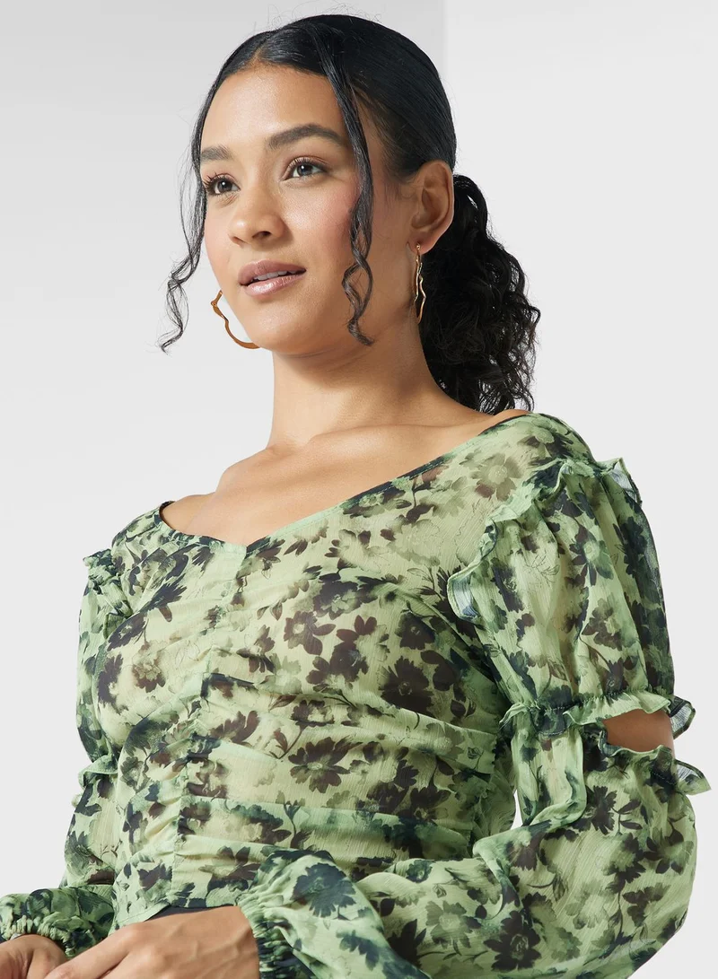TOPSHOP Floral Printed Ruched Top