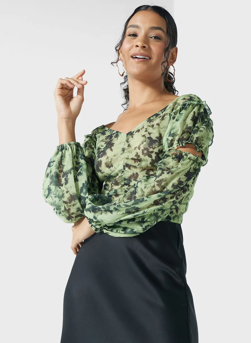 TOPSHOP Floral Printed Ruched Top