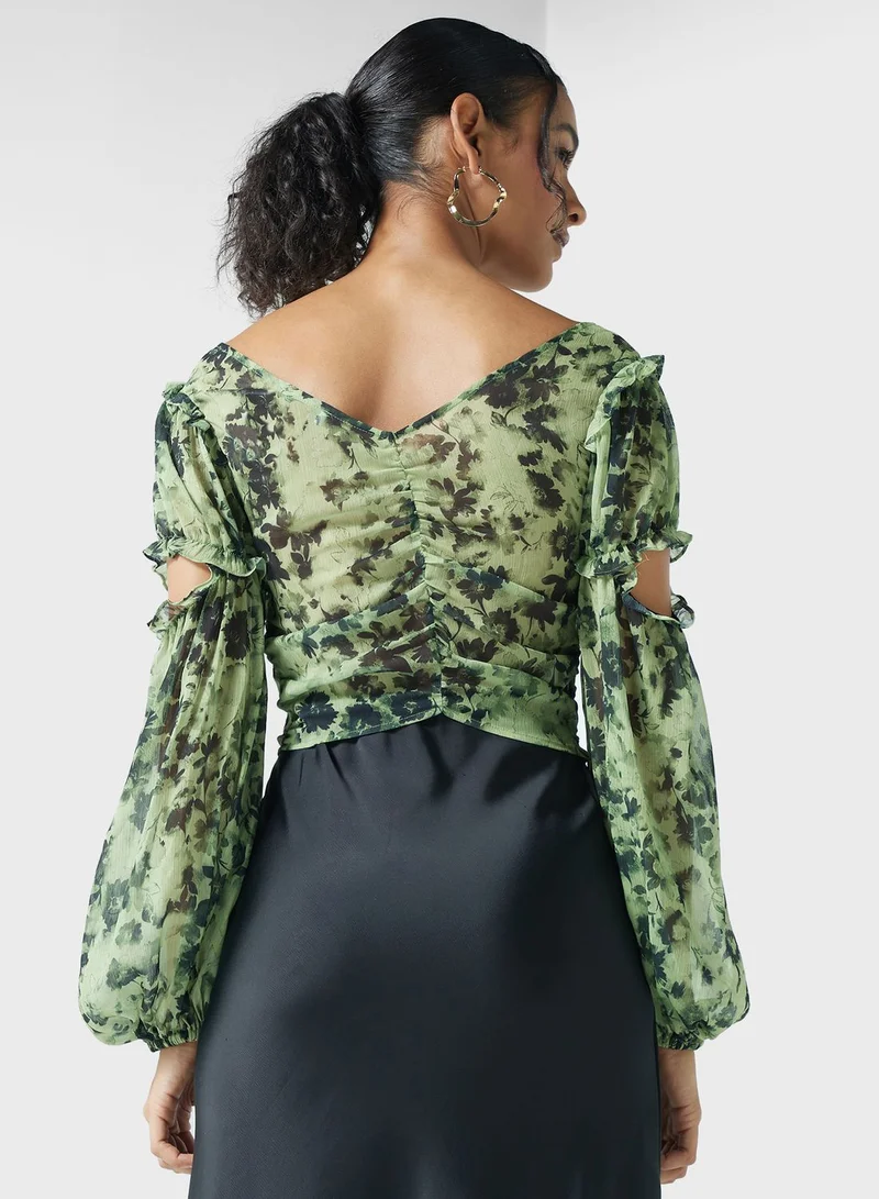 TOPSHOP Floral Printed Ruched Top