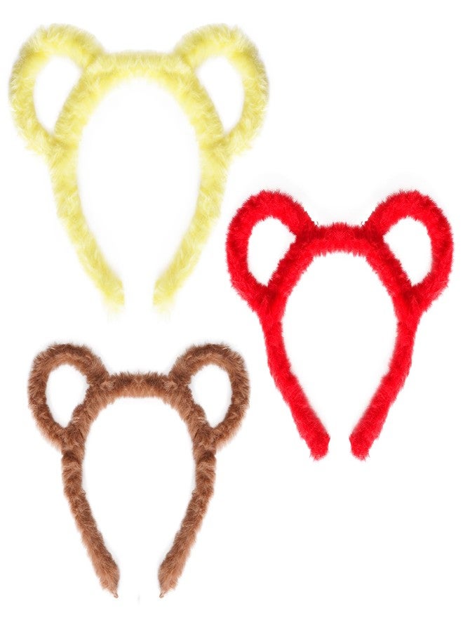 yeabwps Bear Ears Headbands, Yellow Brown Red Bear Ears, Colorful Bear Ears Headband Bear Costume Accessories Bear Ears Costume Mouse Ears for Halloween Cosplay Christmas Face Wash (3 Pack) - Image 1