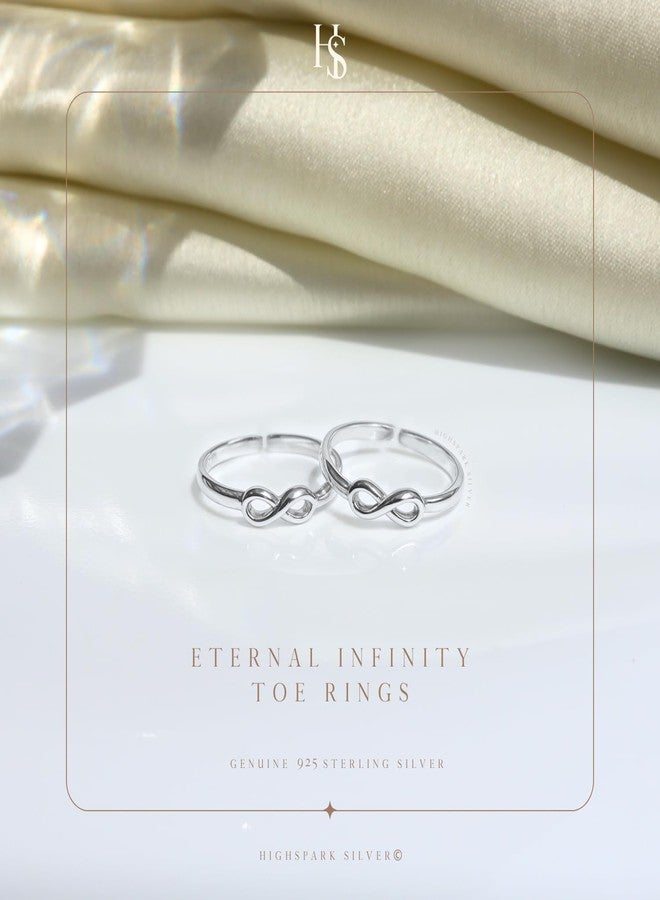 HighSpark Infinity Silver Toe Rings for Women | 92.5 Sterling Silver Hypoallergenic Adjustable Toe Rings | Minimal & Elegant Designs - Infinity - 1 Pair - Image 3
