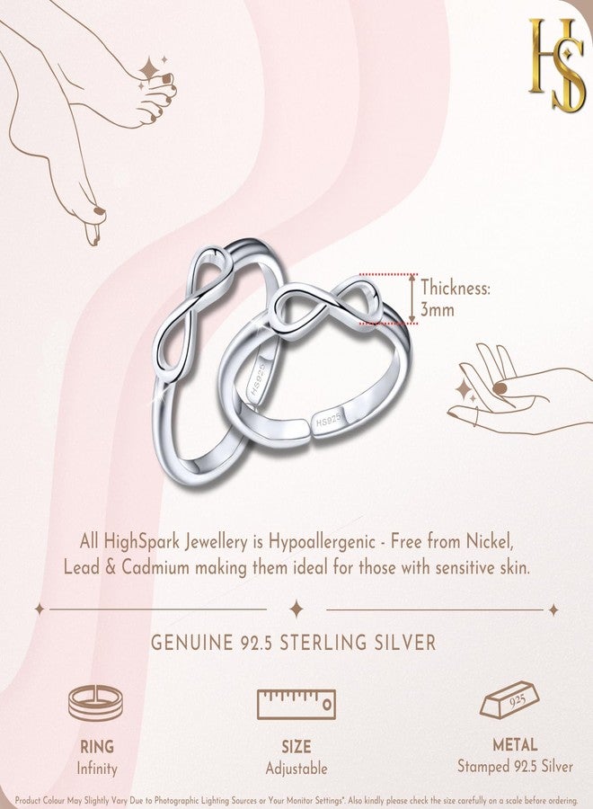 HighSpark Infinity Silver Toe Rings for Women | 92.5 Sterling Silver Hypoallergenic Adjustable Toe Rings | Minimal & Elegant Designs - Infinity - 1 Pair - Image 2