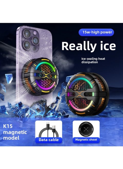 Phone Cooler Semi-conductor Refrigeration Magnetic Suction Flat Panel Cooling Back Clip Digital Display Temperature Control-Product Color:K15 Icing丨3 Levels Of Cooling Adjustment/6 Types Of Lighting Effect Adjustment丨lights Can Be Turned Off [clips Need To Be Purchased Separately]
