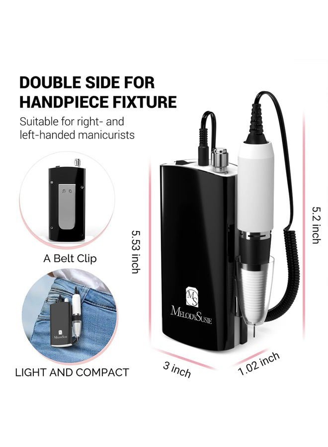 MelodySusie Professional Nail Drill - 30000 rpm Rechargeable Portable Nail Drills with 6 Bits and 106 Sanding Bands, Cordless Electric Nail File Machine for Acrylic Gel Nails Shape Carve Polish, Black - Image 3