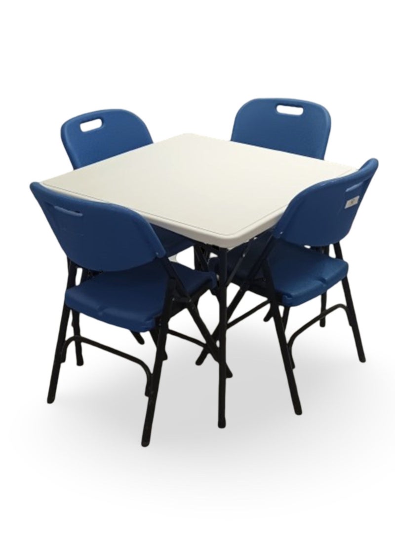 صن بوت كوميرس طقم أثاث قابل للطي مكون من 5 قطع - طاولة مربعة مقاس 88 سم مع 4 كراسي زرقاء - Image 1