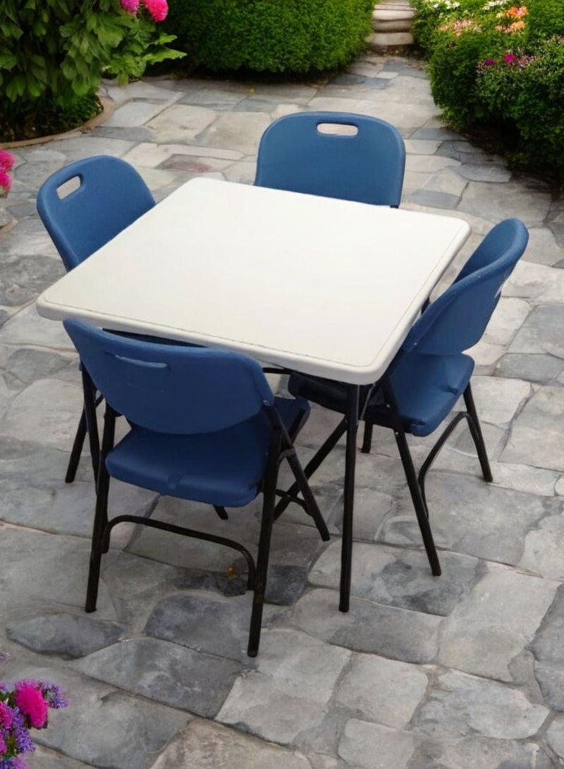صن بوت كوميرس طقم أثاث قابل للطي مكون من 5 قطع - طاولة مربعة مقاس 88 سم مع 4 كراسي زرقاء - Image 5