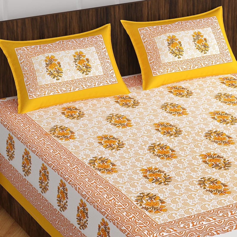 Cotton Bedsheet For Double Bed Rajasthani Jaipuri Traditional Floral King Size Double Bedsheet With 2 Pillow Covers Multicolor85 200 TC - Image 1