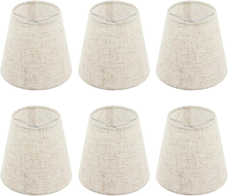 Lnrueg Set of 6 Chandelier Lamp Shades 5 Inch, Mini Barrel Lampshades Clip On for Table Lamp Wall Lamp Replacement, Natural Linen Mini Lamp Shade, 3.5x5x5.5in (Top Height  Bottom) - Image 1