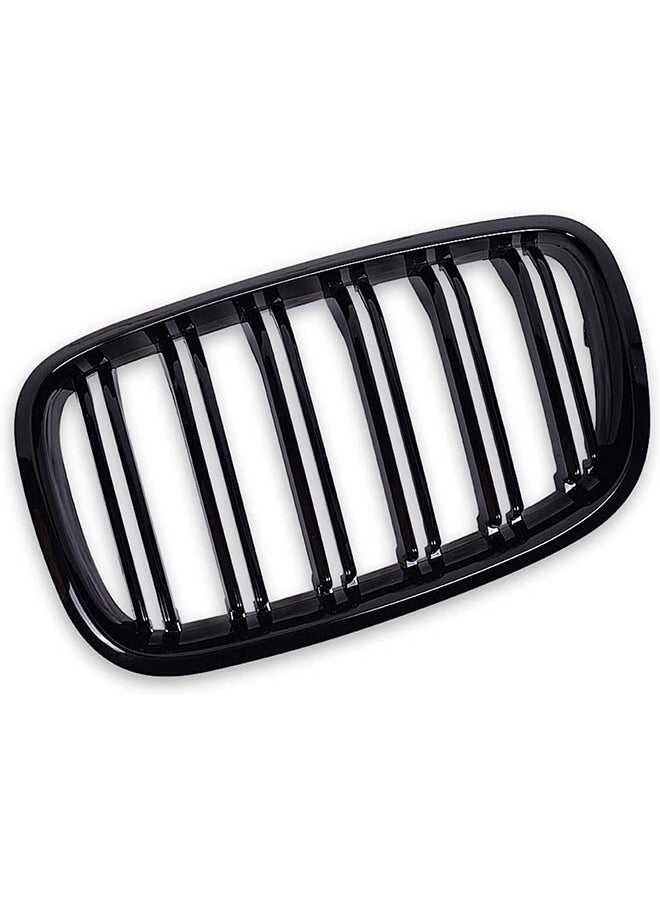 L&E Pair Front Kidney Grille Grill Glossy Black Double Line Dual Slat Fin Compatible with BMW 2007 2008 2009 2010 2011 2012 2013 X5 X5M X6 X6M E70 E71  - Image 3