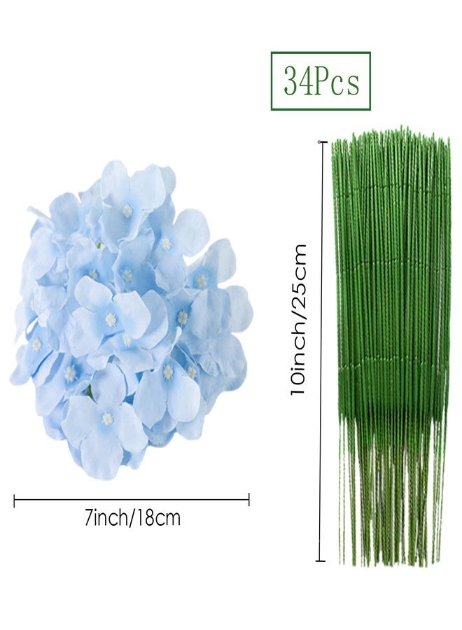 HinyoCo 34 Pcs Silk Hydrangea Flowers Artificial Flowers 7 Inch Hydrangea Head with Stem, Used for Home Wedding Party Decoration (Light Blue) - Image 2