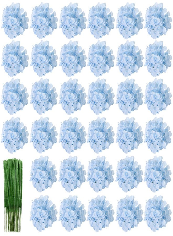 HinyoCo 34 Pcs Silk Hydrangea Flowers Artificial Flowers 7 Inch Hydrangea Head with Stem, Used for Home Wedding Party Decoration (Light Blue) - Image 1