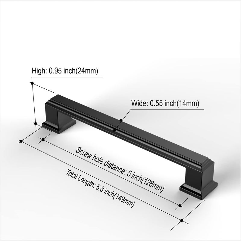 Amerdeco 10 Pack Matte Black 5 Inch(128mm) Hole Centers Kitchen Cabinet Pulls Cabinet Hardware Kitchen Handles for Cabinets Cupboard Handles Drawer Pulls - Image 3