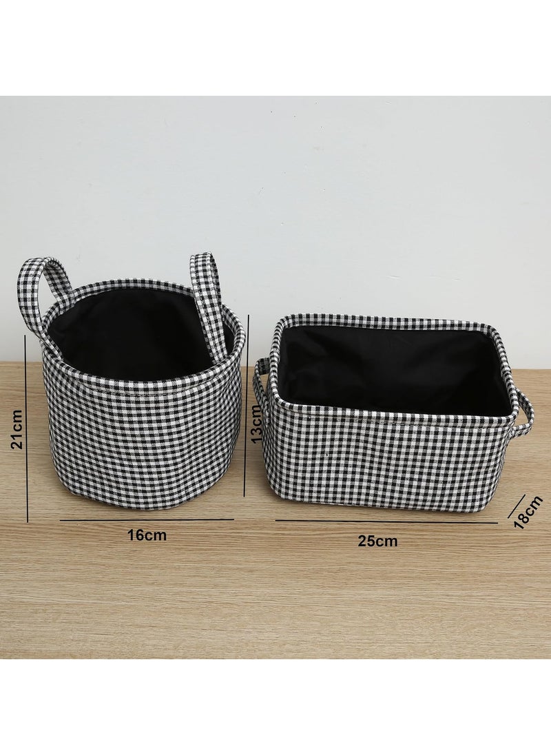 HOUSE OF QUIRK House of Quirk Open Storage Baskets Round and Rectangle Cute Storage Shleves, Set of 2 Organiser Boxes for Home, Bedroom, Dorm, Clothes (Brown Check)  - Image 4