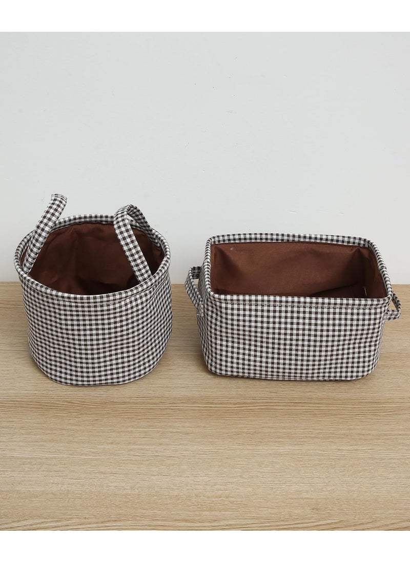 HOUSE OF QUIRK House of Quirk Open Storage Baskets Round and Rectangle Cute Storage Shleves, Set of 2 Organiser Boxes for Home, Bedroom, Dorm, Clothes (Brown Check)  - Image 1