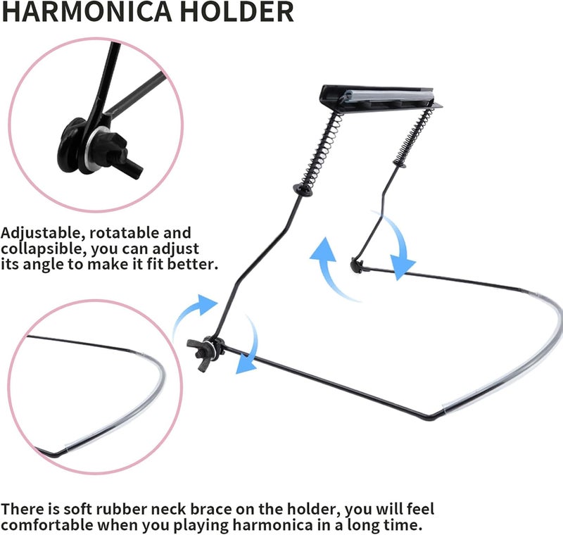 Mozart 10 Hole Harmonica Mouth Organ Harp Holder Black | Adjustable Neck Holder Stand for 10 Hole Mouth Harp | Hands Free Playing for Guitarists and Musicians - Image 5