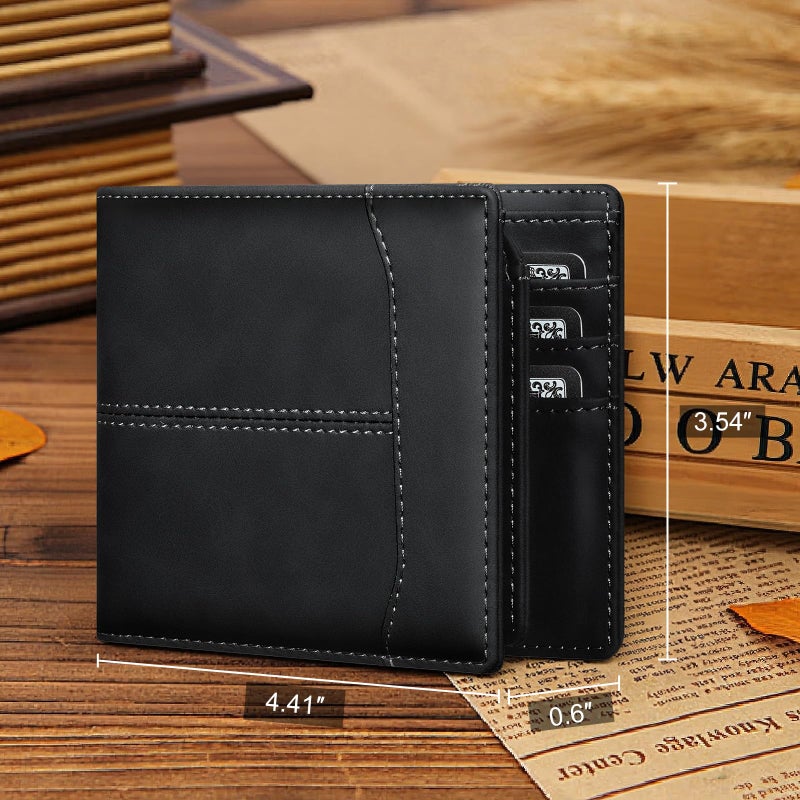 furid Leather Card Wallet For Men Slim: RFID Minimalist Bifold Credit Card Holder with 2 ID Windows - Front Pocket Wallets for Men - Gifts for Husband Father on Anniversary Birthday - Image 5