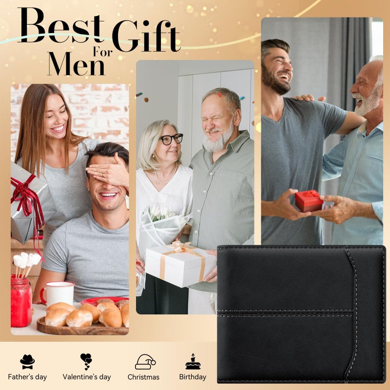 furid Leather Card Wallet For Men Slim: RFID Minimalist Bifold Credit Card Holder with 2 ID Windows - Front Pocket Wallets for Men - Gifts for Husband Father on Anniversary Birthday - Image 4