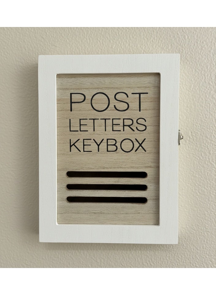 صندوق مفاتيح حائطي بتصميم ريفي عصري، مزود بحامل مفاتيح وحجرة بريد، و6 خطافات معدنية، بتصميم مستطيل، مقاس 26×7×17 سم - Image 1