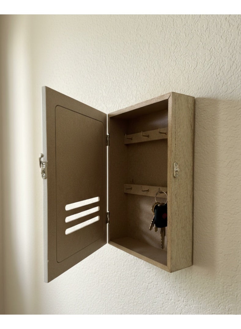 صندوق مفاتيح حائطي بتصميم ريفي عصري، مزود بحامل مفاتيح وحجرة بريد، و6 خطافات معدنية، بتصميم مستطيل، مقاس 26×7×17 سم - Image 3