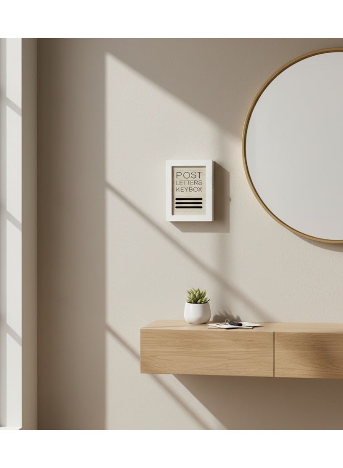 صندوق مفاتيح حائطي بتصميم ريفي عصري، مزود بحامل مفاتيح وحجرة بريد، و6 خطافات معدنية، بتصميم مستطيل، مقاس 26×7×17 سم - Image 2