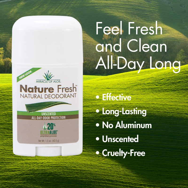 Miracle of Aloe's Nature Fresh Deodorant for Women or Men- Natural Formula W/No Aluminum or Harsh Chemicals- Long-Lasting Odor Control, Unscented 20% Pure UltraAloe Aloe Vera Gel, Cruelty-Free (1.5oz) - Image 2