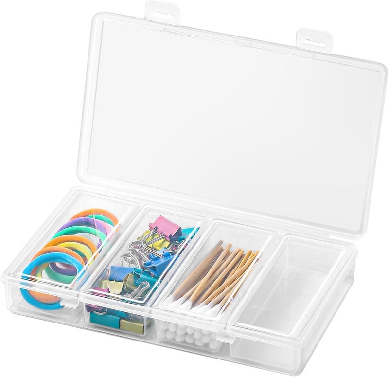 Generic Portable Cotton Swab Holder, Travel Flosser Dispenser with Lid, 4 in 1 Small Plastic Storage Organizer Containers for Cotton Swabs/Buds, Floss Picks, Toothpicks, Hair Pin, Hair Tie 