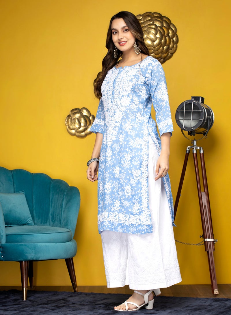Alaya Hand Embroidered Chikankari Mulmul Cotton Kurta-AL3648 - Image 4
