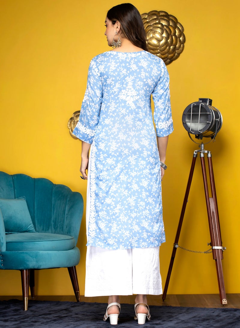 Alaya Hand Embroidered Chikankari Mulmul Cotton Kurta-AL3648 - Image 2