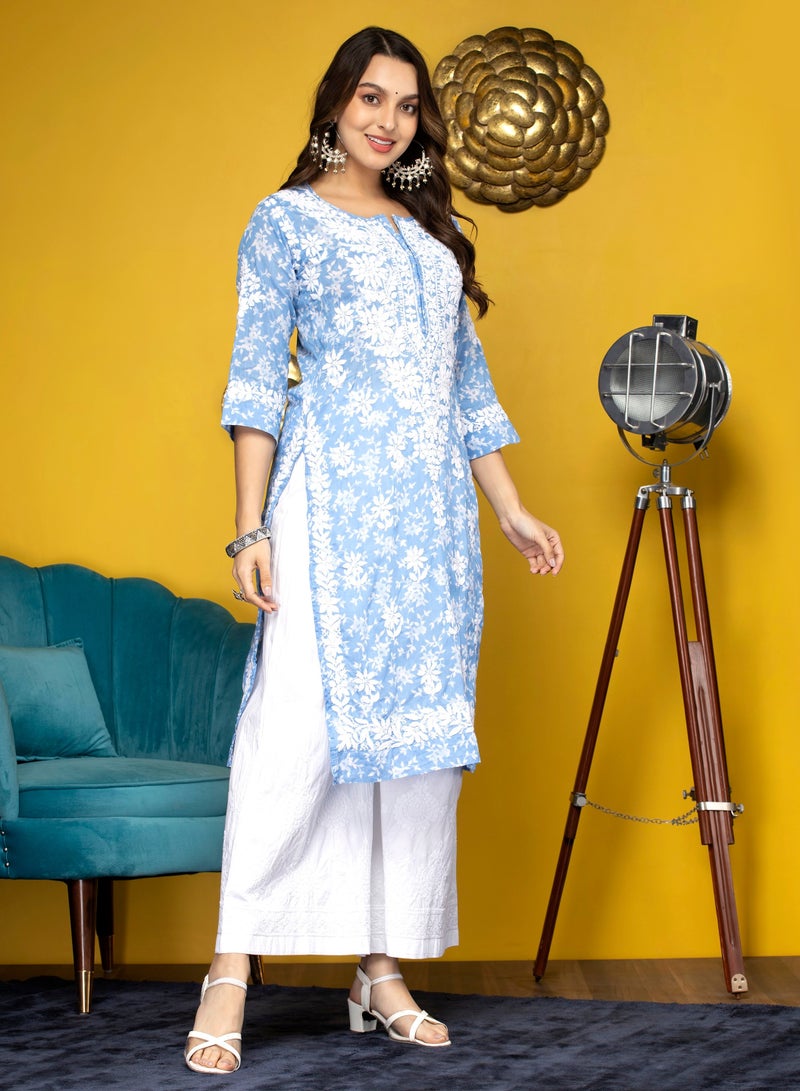 Alaya Hand Embroidered Chikankari Mulmul Cotton Kurta-AL3648 - Image 3