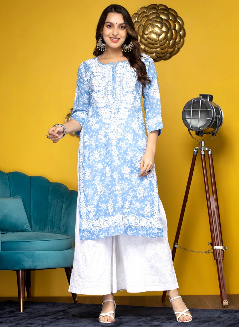 Alaya Hand Embroidered Chikankari Mulmul Cotton Kurta-AL3648 - Image 1