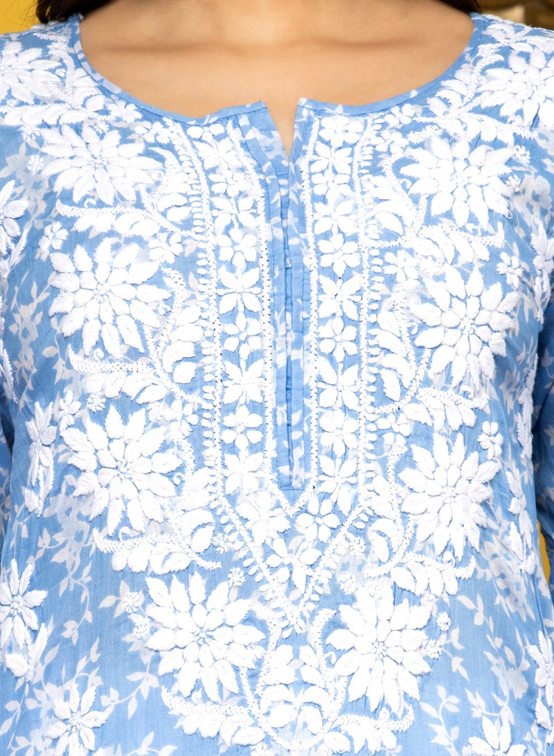 Alaya Hand Embroidered Chikankari Mulmul Cotton Kurta-AL3648 - Image 5