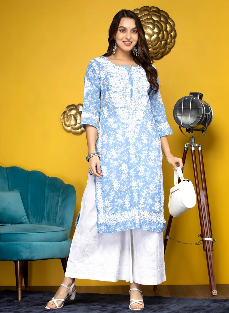 Alaya Hand Embroidered Chikankari Mulmul Cotton Kurta-AL3648