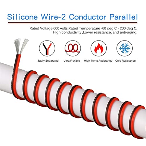 BNTECHGO 22 Gauge Flexible 2 Conductor Parallel Silicone Wire Spool Red Black High Resistant 200 deg C 600V for Single Color LED Strip Extension Cable Cord,Model,25ft Stranded Tinned Copper Wire - Image 4
