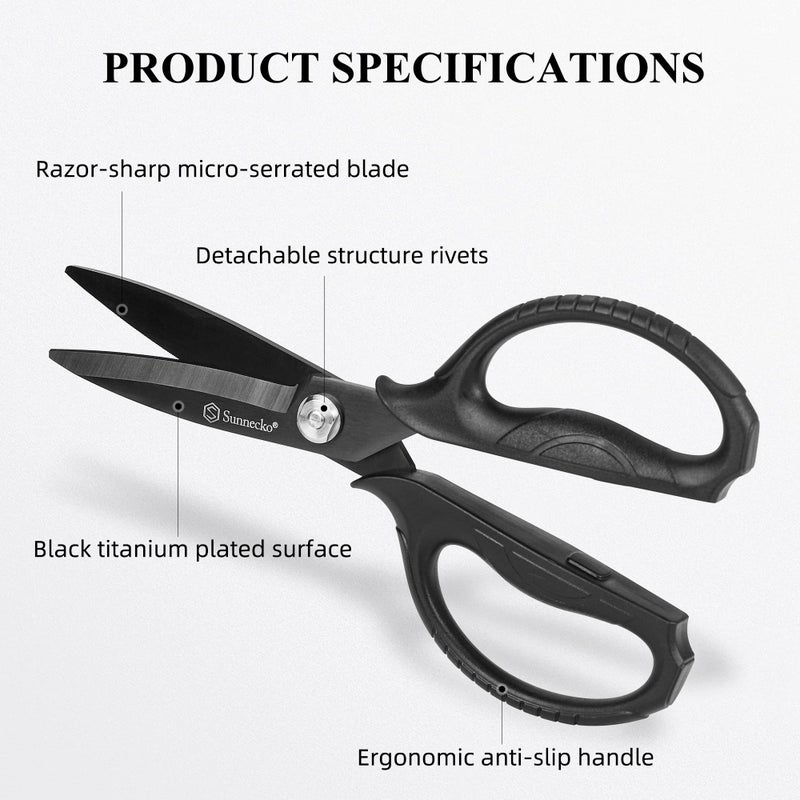 Sunnecko Kitchen Scissors All Purpose Heavy Duty Scissors Titanium Coated, Kitchen Shears for Food, Micro Serrated with Detachable Blades - Image 2
