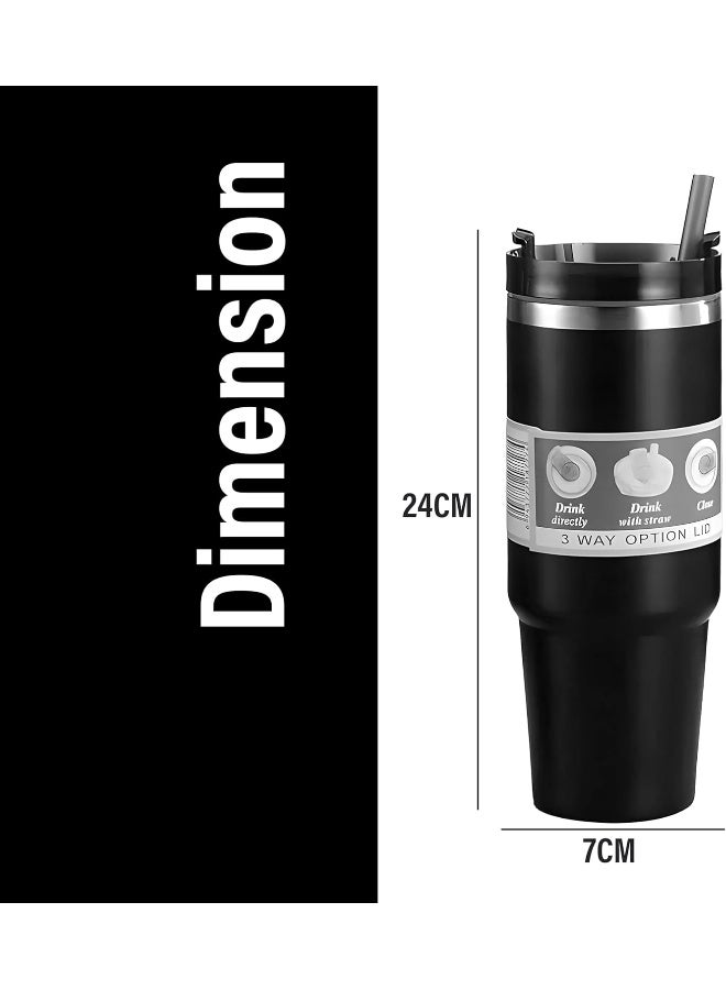 BS B&S Vacuum Insulated Bottle | Leak-Proof 3-Way Lid | BPA-Free Tumbler Flask Bottle | 304 Stainless Steel Insulated Double Wall | 12 Hours Hot and Cold Water Bottle | Vacuum Flask 900ML (Black) - Image 4