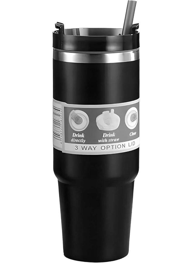 BS B&S Vacuum Insulated Bottle | Leak-Proof 3-Way Lid | BPA-Free Tumbler Flask Bottle | 304 Stainless Steel Insulated Double Wall | 12 Hours Hot and Cold Water Bottle | Vacuum Flask 900ML (Black) - Image 1